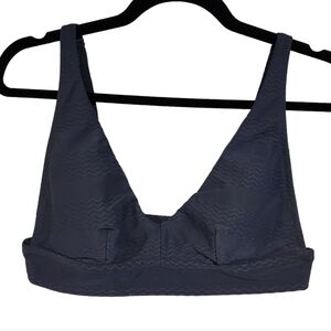 Aerie Scoop Bikini TOP V-neck Textured Waves Blue Swimming Top Swimsuit sz Large